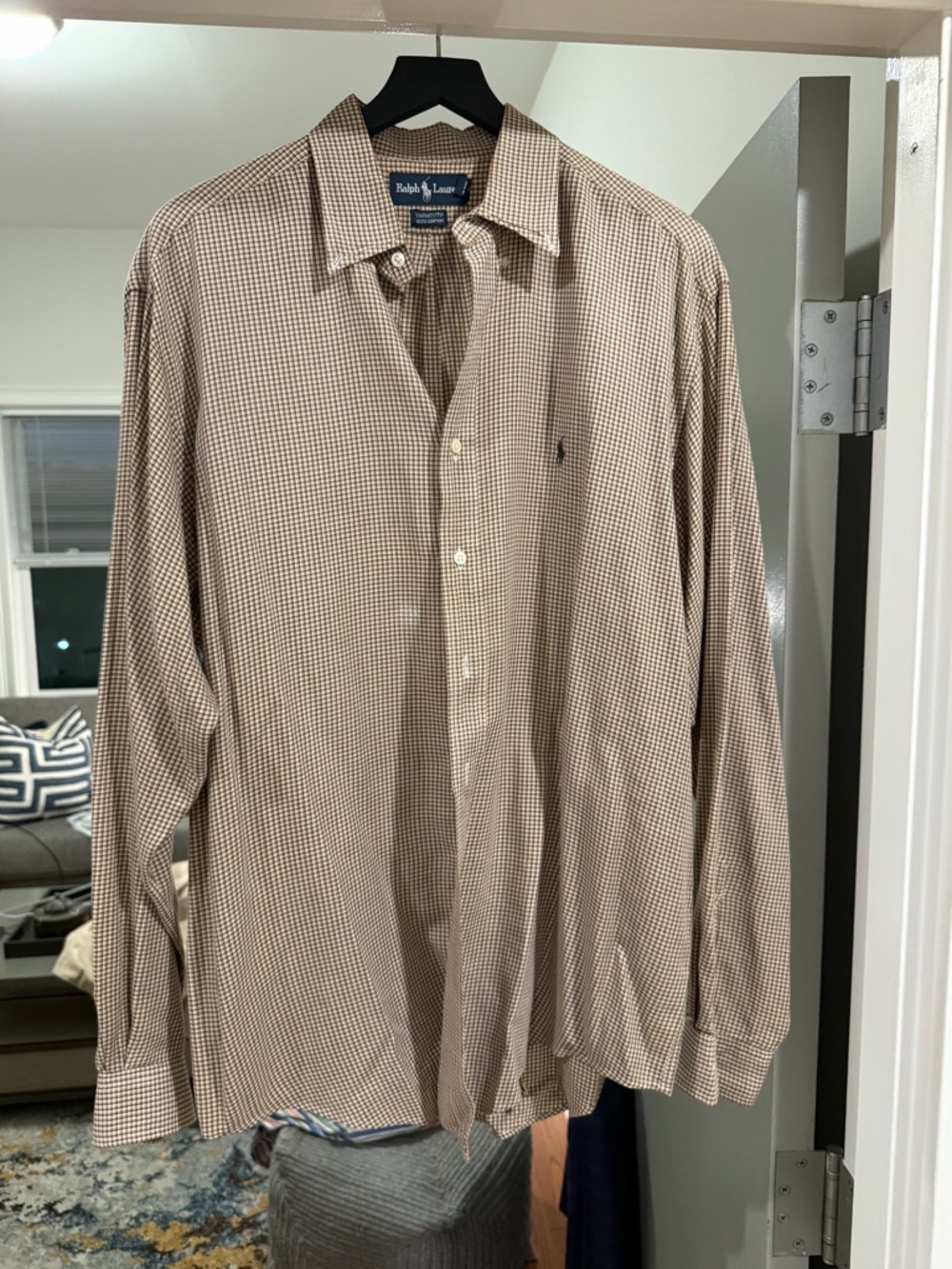 Ralph Lauren Men's Beige Check Button-Down Shirt, NWOT